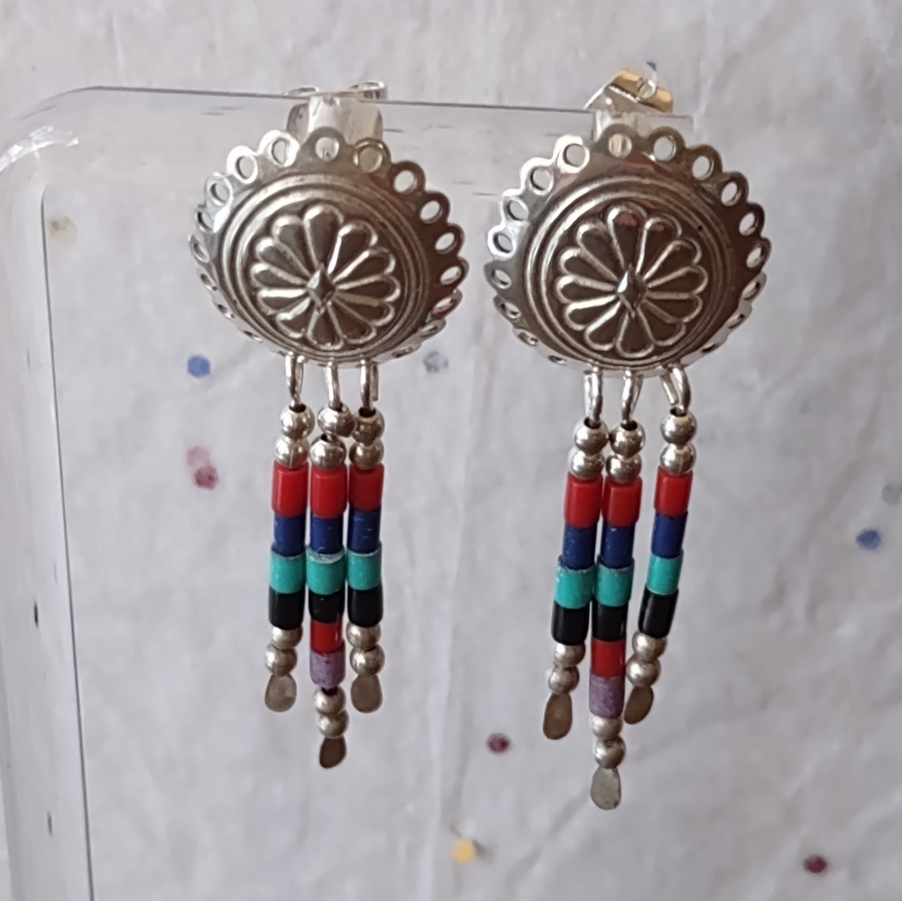 Vintage Sterling Silver Concho Earrings